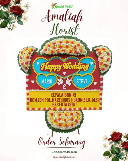 Papan Bunga Pernikahan Putih Doh